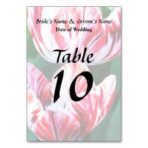 Elegant Red And White Striped Tulips Wedding Table Number