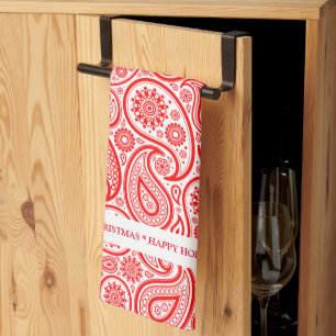 Elegant Red and white vintage paisley pattern Kitchen Towel