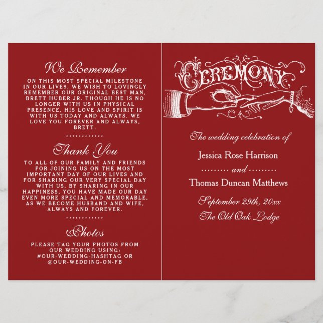 Elegant Red And White Wedding Ceremony Programs (Front)