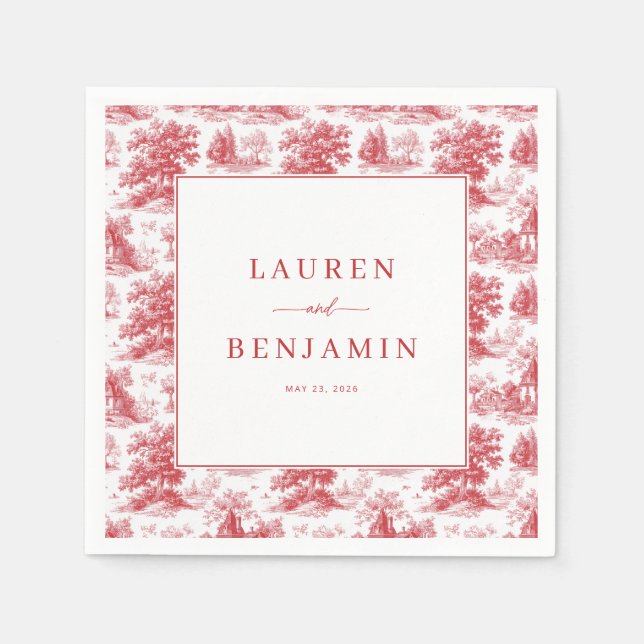 Elegant Red and White Wedding Invitation Napkin (Front)