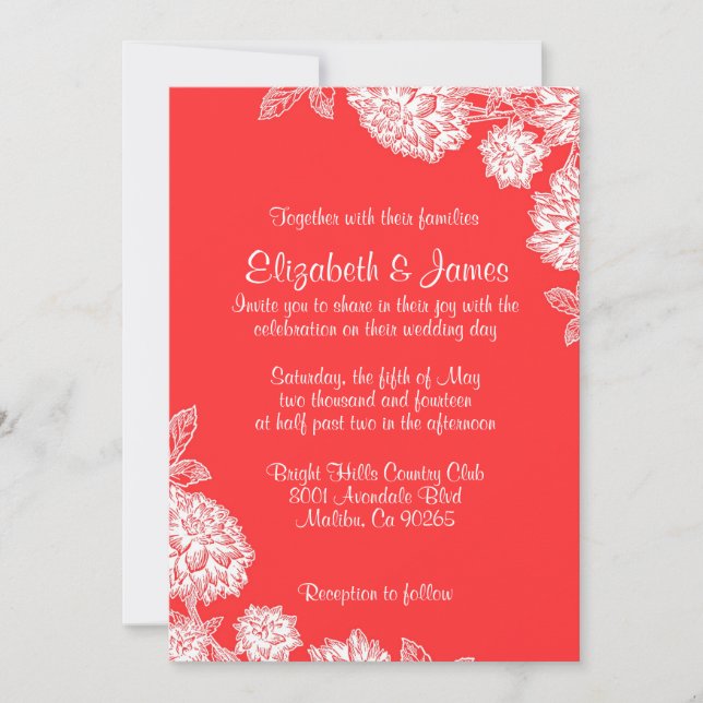 Elegant Red And White Wedding Invitations (Front)