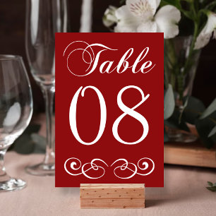 Elegant Red And White Wedding Table Number