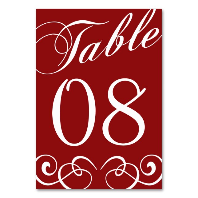 Elegant Red And White Wedding Table Number (Front)
