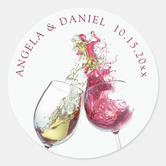 Elegant Red and White Wine Dance Wedding Classic Round Sticker (Front)