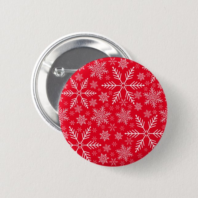 Elegant Red Aqua White Winter Snowflake 2 Inch Round Button (Front & Back)