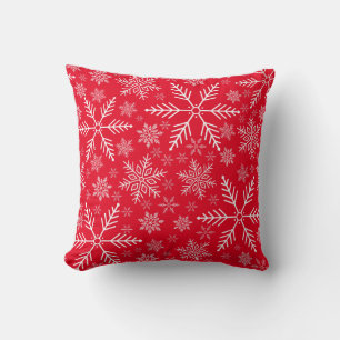 Elegant Red Aqua White Winter Snowflake Throw Pillow