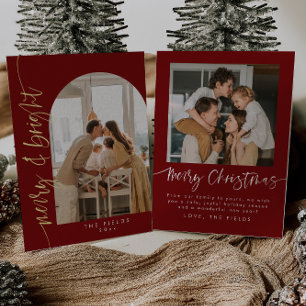 Elegant Red Arch Photo Family Christmas Foil Holiday Card