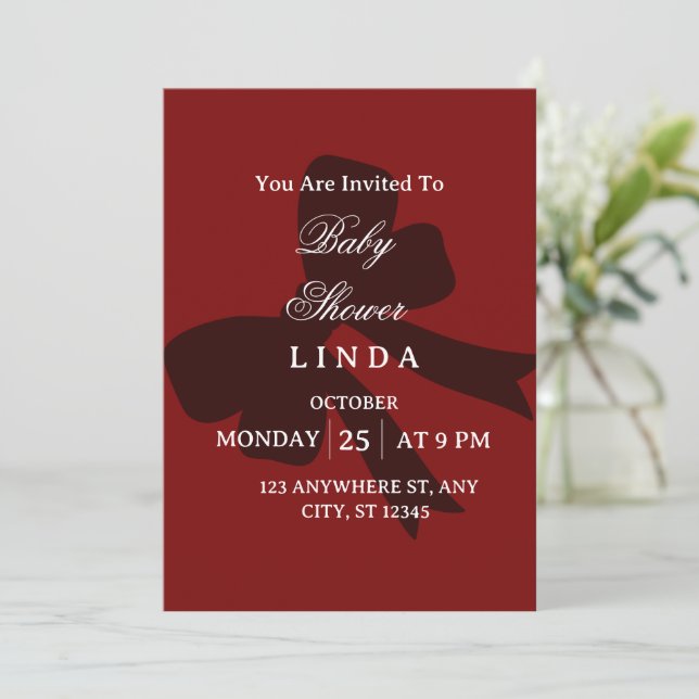 Elegant Red Baby Shower Invitation  (Standing Front)