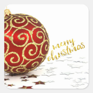 Elegant Red Ball Stars Square Sticker