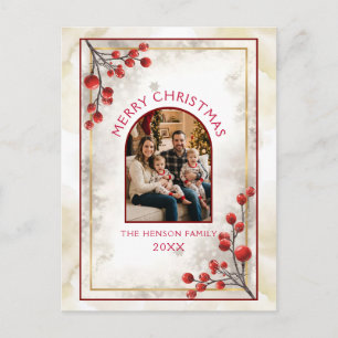 Elegant Red Berries Family Photo Christmas  Holiday Postcard