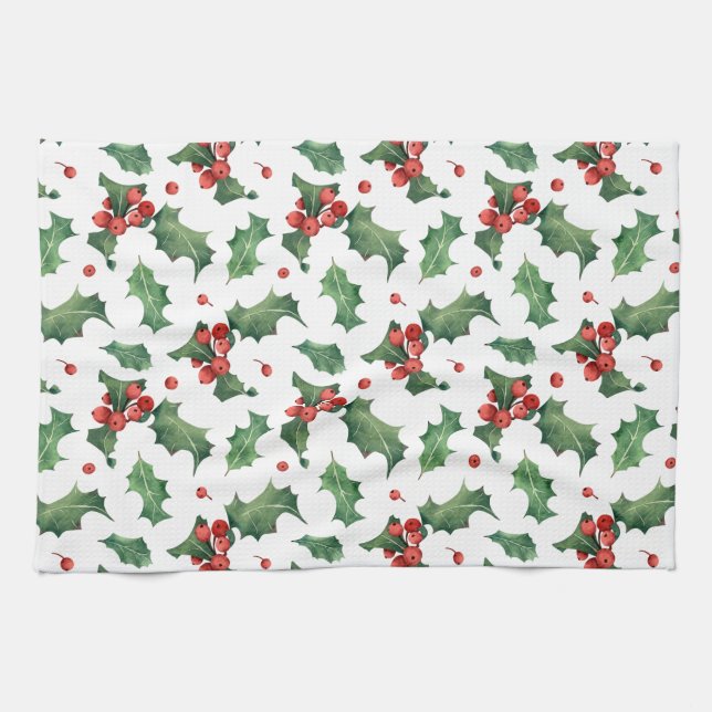Elegant Red Berry christmas Kitchen Towel (Horizontal)