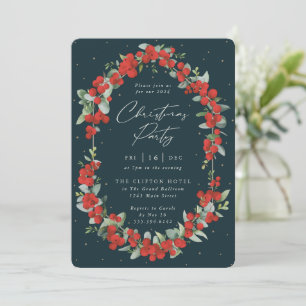 Elegant Red Berry + Eucalyptus Christmas Party Invitation