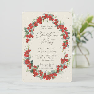 Elegant Red Berry + Eucalyptus Christmas Party Invitation