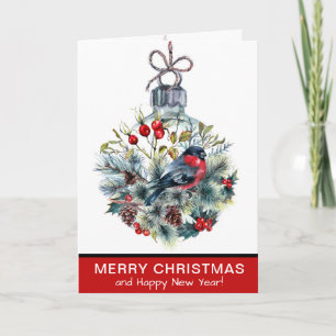 Elegant Red Bird Ornament Christmas Holiday Card