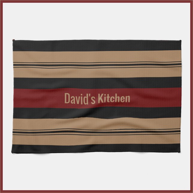 Elegant Red Black and Gold Bold Striped Kitchen Kitchen Towel (Creator Uploaded)
