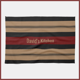 Elegant Red Black and Gold Bold Striped Kitchen Towel