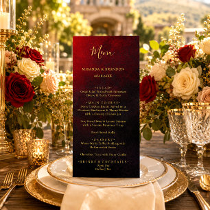 Elegant Red Black and Gold Calligraphy Wedding Menu