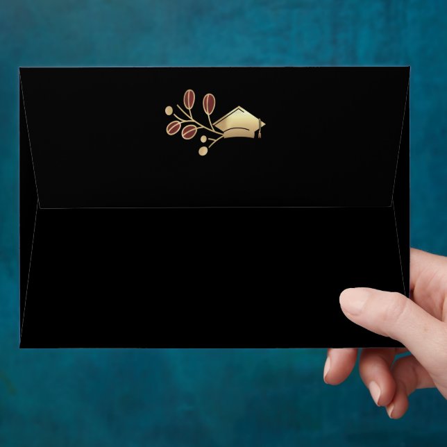 Elegant Red Black and Gold Graduation Envelope (Hand)