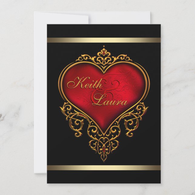 Elegant Red Black and Gold Wedding Invitation (Front)