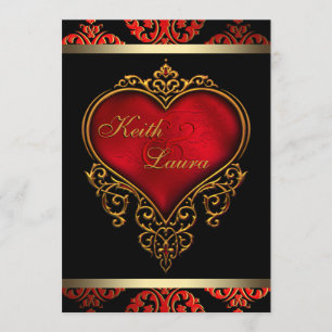 Elegant Red Black and Gold Wedding Invitation