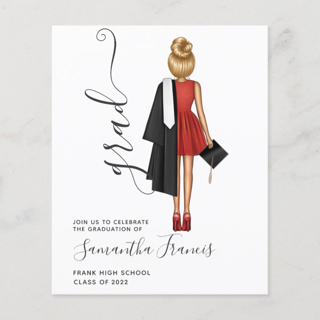 Elegant Red, Black and White Girl Grad Invitation Flyer (Front)