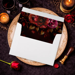 Elegant red black chic moody floral wedding  envelope