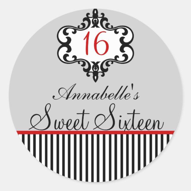 Elegant Red & Black Chic Sweet 16 Sticker (Front)