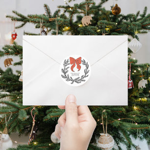 Elegant Red Black Christmas Holiday Party Classic Round Sticker
