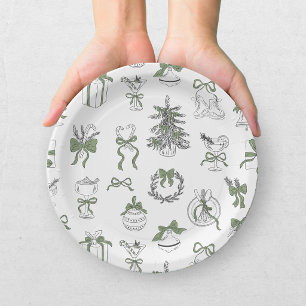 Elegant Red Black Christmas Holiday Party Paper Plate