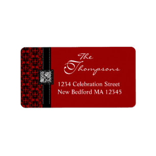 Elegant Red & Black Damask Address Label