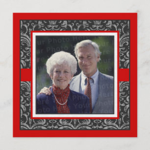 Elegant Red & Black Damask Wedding Anniversary Invitation