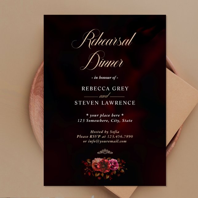 Elegant red black floral Wedding rehearsal dinner  Invitation (Creator Uploaded)