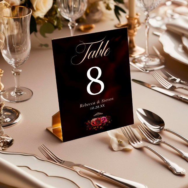Elegant red black floral Wedding romantic moody  Table Number (Creator Uploaded)