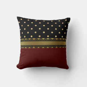 Elegant Red, Black & Gold Filigree Scallop Pattern Throw Pillow