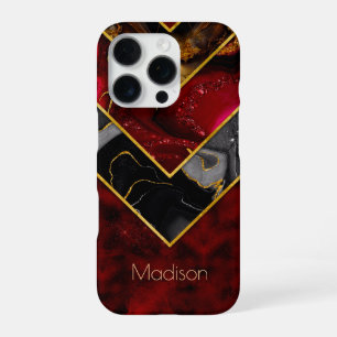 Elegant red black gold girly geometric iPhone 16 Pro Case