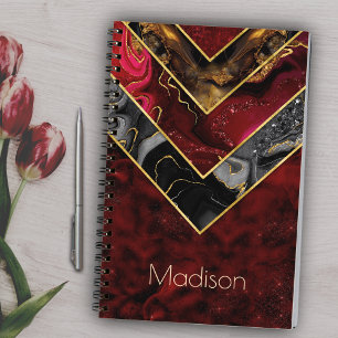  Elegant red black gold girly geometric  Notebook
