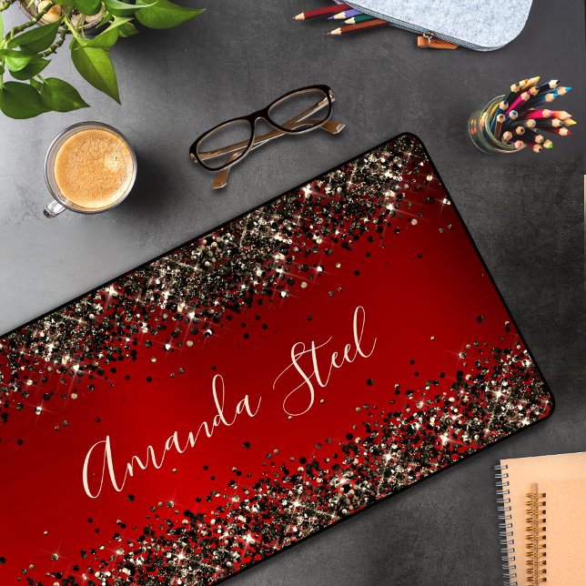 Elegant red black gold glitter desk mat (Creator Uploaded)