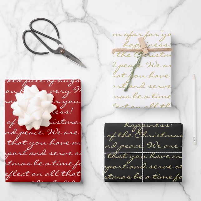 Elegant Red Black Gold Handwritten Merry Christmas Wrapping Paper Sheet (Front)