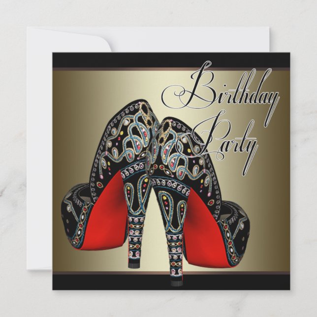 Elegant Red Black Gold High Heels Birthday Party Invitation (Front)