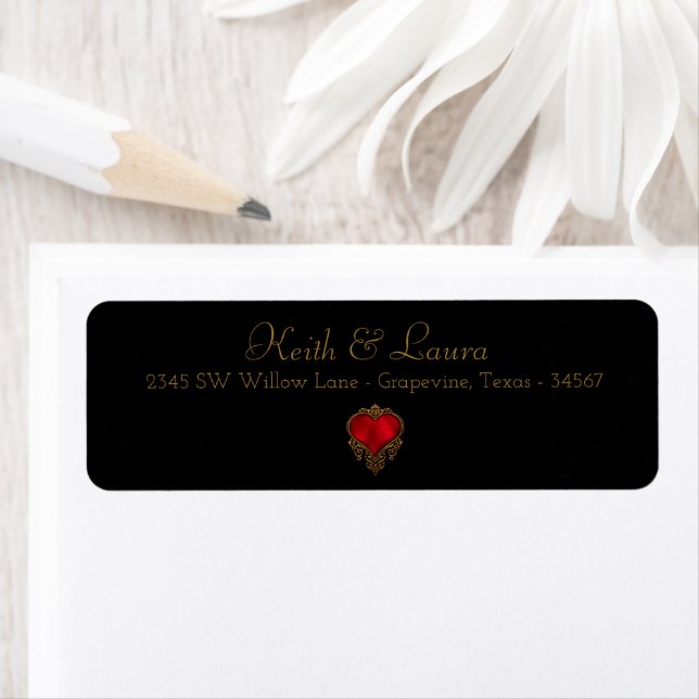 Elegant Red Black Gold Wedding Label (Insitu)
