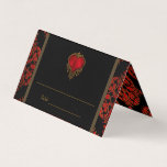 Elegant Red Black Gold Wedding Table Place Card<br><div class="desc">Red,  black and gold wedding table place cards with rich red satin heart and red black and gold damask background. Simply use a pen that writes with gold or white ink to add your event information to these elegant red,  black and gold wedding table place cards.</div>