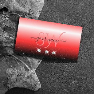 Elegant Red Black Gradient Sparkle Jewels Monogram Business Card