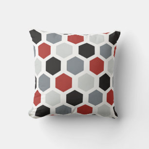 Elegant Red, Black & Grey Hexagon Pattern Throw Pillow