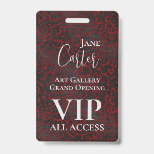 Elegant Red Black Leopard VIP All Access Pass  Badge