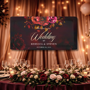 Elegant red black moody floral wedding  banner