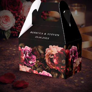 Elegant red black moody floral wedding  favor box