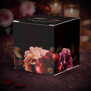 Elegant red black moody floral wedding favor box