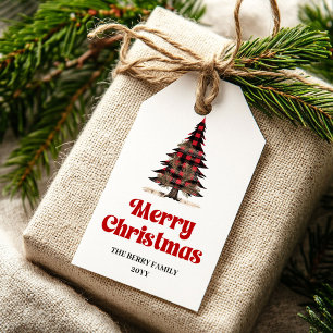 Elegant Red Black Plaid Christmas Gift Tag