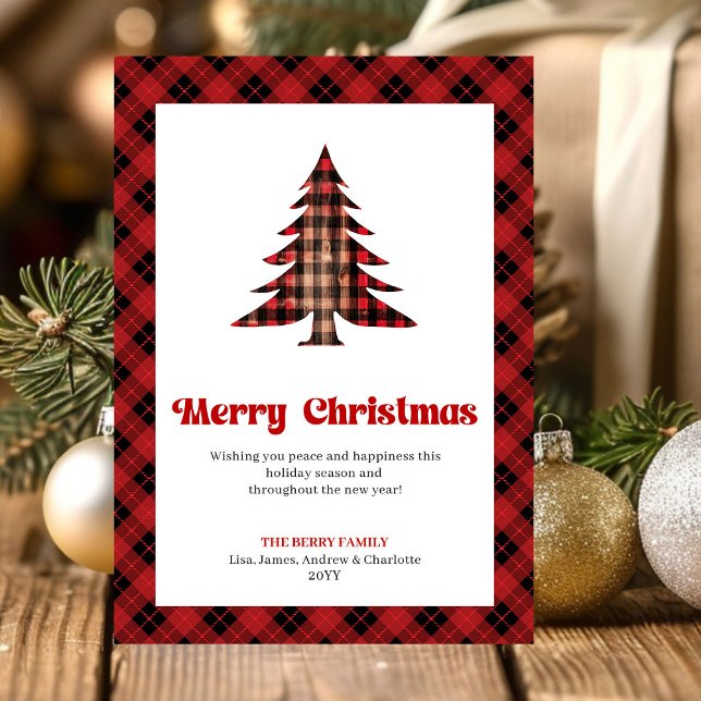 Elegant Red Black Plaid Holiday Greeting Card (Elegant Red Black Plaid Holiday Greeting Card)