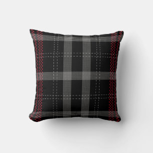 Elegant Red Black Plaid Tartan Check Pattern Throw Pillow